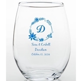 Personalized Floral Wreath Monogram Design 15oz Stemless Wine Glass