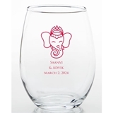 Cute Elephant with Bird - 9 oz. ARC Perfection Stemless Wine Glasses -  Promotional Products - Custom Gifts - Party Favors - Corporate Gifts -  Personalized Gifts