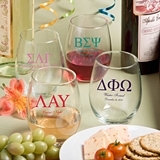 Personalized Large 15 Ounce Stemless Wine Glasses with Greek Designs