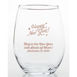 Personalized 'Happy New Year!' Design 15 ounce Stemless Wine Glass