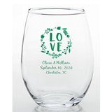 Personalized Love Wreath Design 15 ounce Stemless Wine Glass