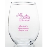 Personalized Mis Quince Tiara Design 15 ounce Stemless Wine Glass