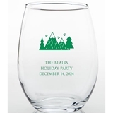 Personalized Snowy Mountains and Trees Design 15oz Stemless Wine Glass
