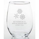 Personalized Winter Snowflakes Motif 15 ounce Stemless Wine Glass