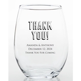 Personalized 'THANK YOU!' Design 15 ounce Stemless Wine Glass