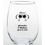 Personalized Wine Glasses Cheers! Design 15 ounce Stemless Wine Glass