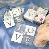 FashionCraft Stacked LOVE Design Glass Coasters in Gift-Box (Set of 4)