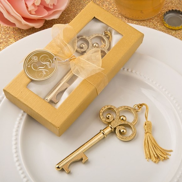 FashionCraft Gold-Metal Vintage-Look Skeleton Key-Shaped Bottle Opener