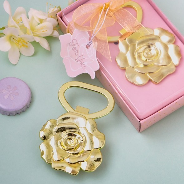 FashionCraft Rose Design Champagne-Gold-Colored Metal Bottle Opener