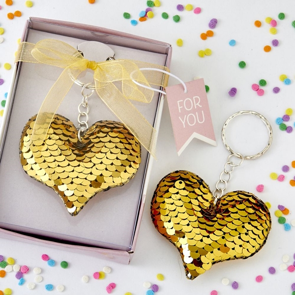 FashionCraft Reversible Gold/Silver Sequins Heart Key Chain