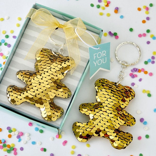 FashionCraft Reversible Gold Silver Sequins Teddy Bear Key Chain