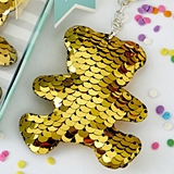 FashionCraft Reversible Gold/Silver Sequins Teddy Bear Key Chain