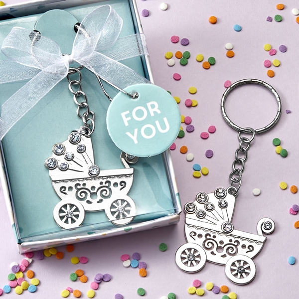 FashionCraft 'Oh Baby' Design Silver-Metal Baby Carriage Key Chain