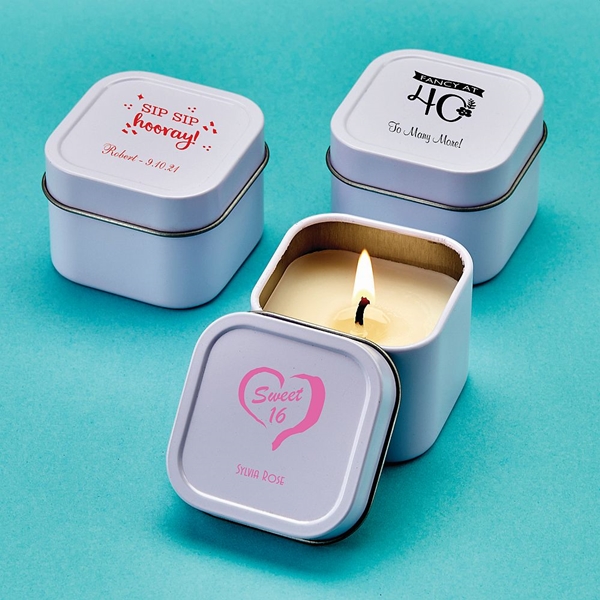 Personalized ScreenPrinted Scented Travel Candle Tin (Birthday Party