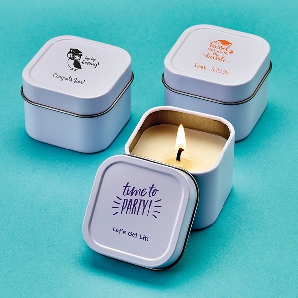 Personalized Screen-Printed Scented Travel Candle Tin (Graduation)