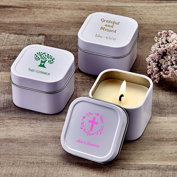 Personalized Screen-Printed Scented Travel Candle Tin (Religious)