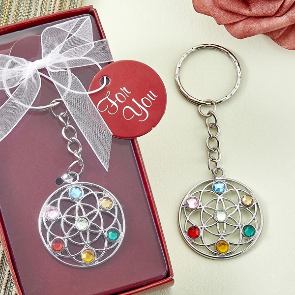 FashionCraft Silver-Metal Chakra Key Chain with Lotus Cutout Design