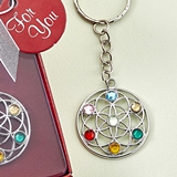 FashionCraft Silver-Metal Chakra Key Chain with Lotus Cutout Design