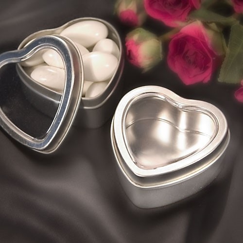 FashionCraft Silver Matte Finish Heart-Shaped Box/Clear Cover Mint Tin