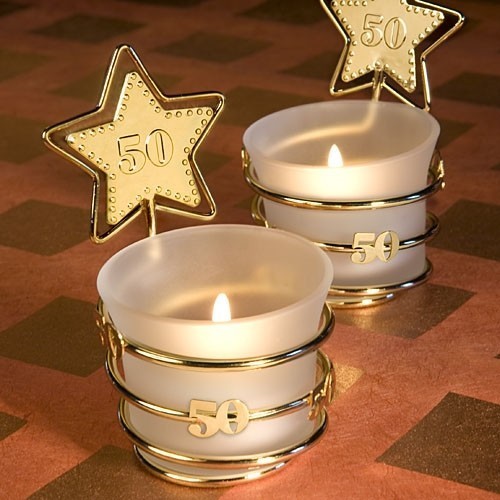 FashionCraft Gold Star Design 50th Anniversary/Birthday Candle Holder