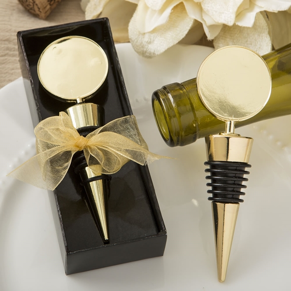 Perfectly Plain Collection Gold Metal Wine Bottle Stopper w/ Round Top