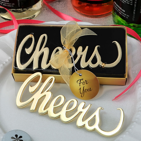 FashionCraft Gold-Finish-Metal Script Cheers Bottle Opener