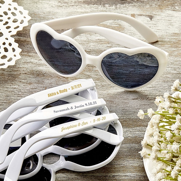 FashionCraft Metallic-Personalization Heart-Shaped White Sunglasses