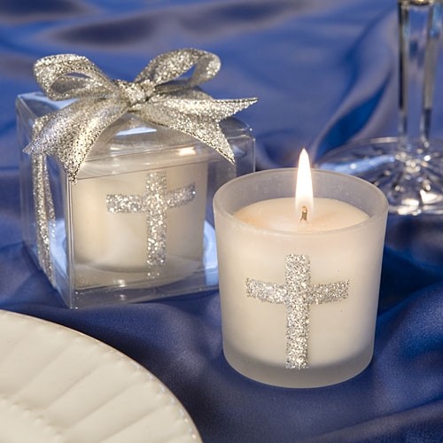 FashionCraft Silver Cross Themed Candle Favor