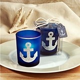 FashionCraft Bling-Loaded Anchor Design Blue Glass Votive Holder