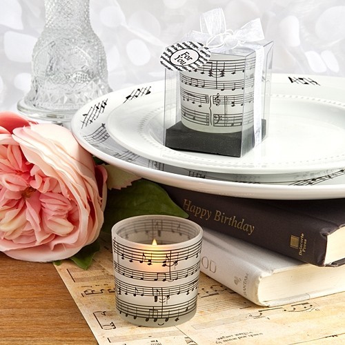 FashionCraft Elegant Musical Notes Design Frosted Glass Candle Holder