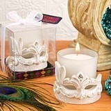 FashionCraft Frosted-Glass Votive Holder with Mardi Gras Mask Accent