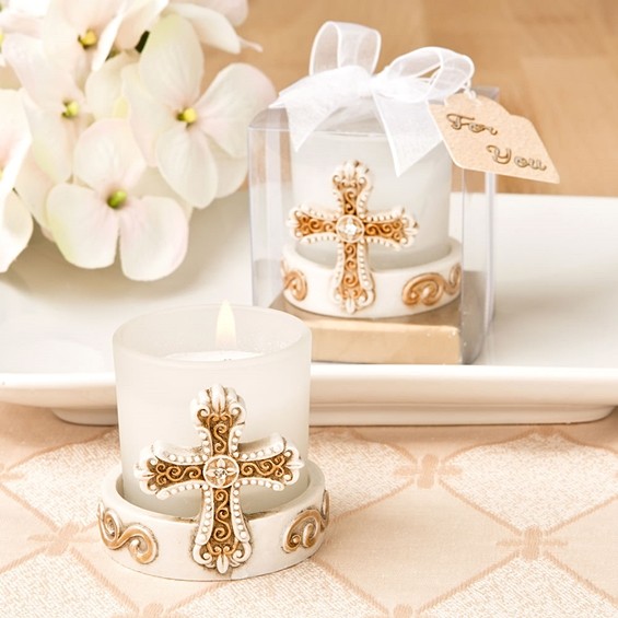 FashionCraft Vintage-Inspired Ornate Cross-Themed Candle Votive Holder