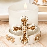 FashionCraft Vintage-Inspired Ornate Cross-Themed Candle Votive Holder