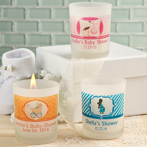 Clearly Custom Personalized Frosted Glass Candle Holder (Baby Shower)