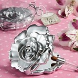 FashionCraft Realistic Rose Design Compact Mirror with Silver Finish