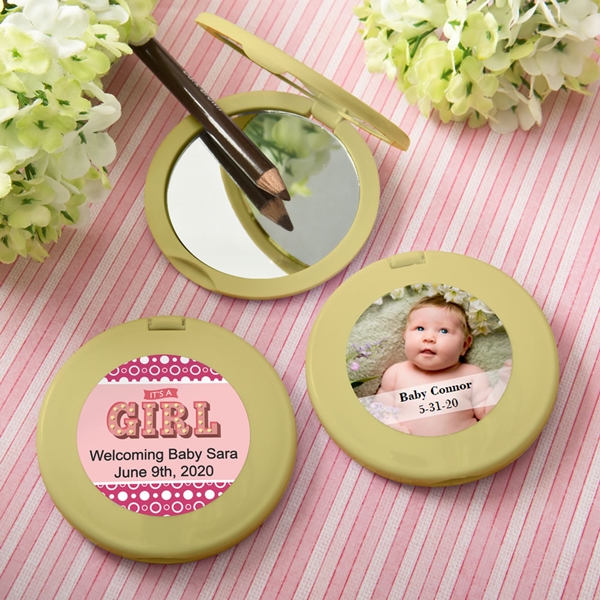 Personalized Expressions Collection Gold Compact Mirror (Baby Shower)