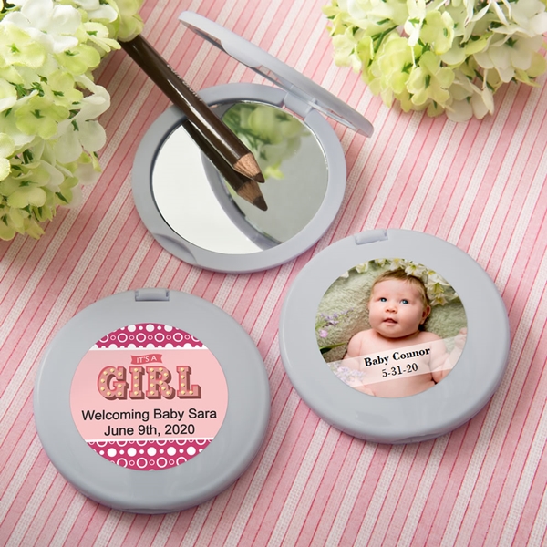 Personalized Baby Shower Expressions Collection Silver Compact Mirror