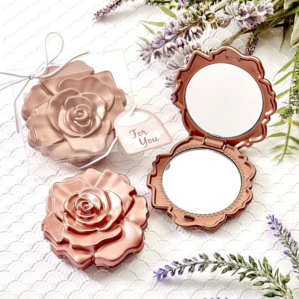 FashionCraft Dusty Rose-Colored Realistic Rose Design Compact Mirror