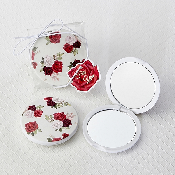 FashionCraft Beautiful Floral Rose Motif Compact Mirror in Gift-Box