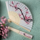 FashionCraft Delicate Cherry Blossom Design Silk Folding Fan Favor