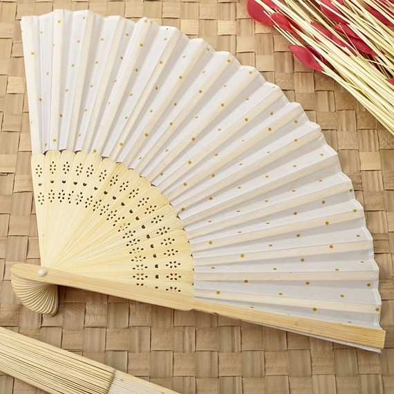 FashionCraft Silk Folding Fan with Gold Dots Pattern