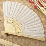 FashionCraft Silk Folding Fan with Gold Dots Pattern