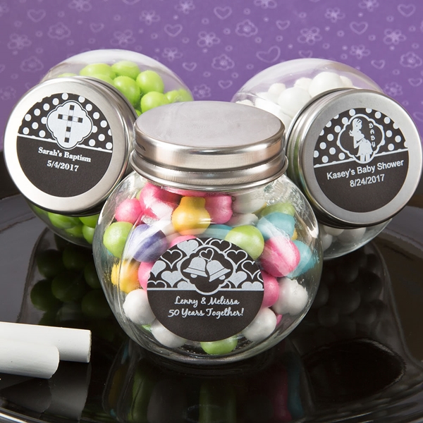 Personalized Chalk Board Collection Glass Candy Jar with Metal Lid