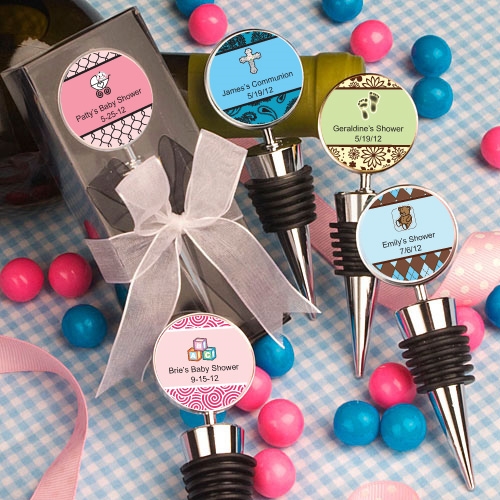 FashionCraft Wine Bottle Stoppers with Custom Baby Shower Stickers