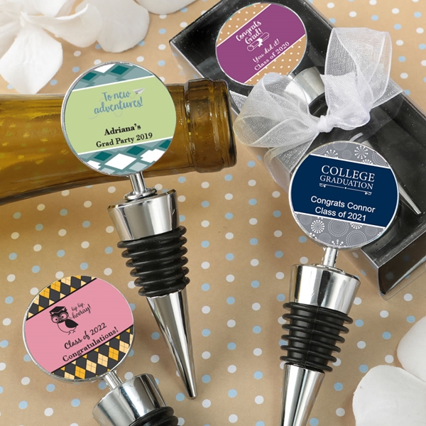 FashionCraft Wine Bottle Stoppers w/ Personalized Graduation Stickers