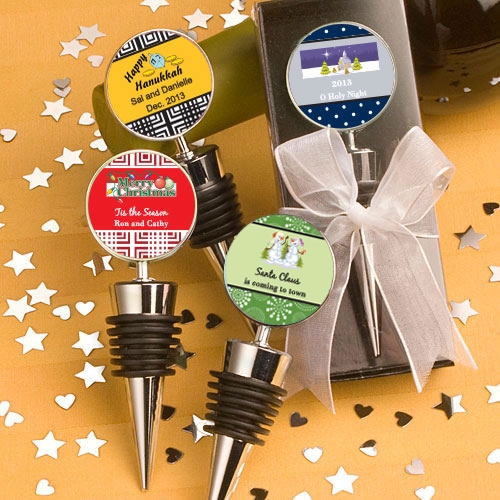 FashionCraft Wine Bottle Stoppers with Custom Holiday Designs Stickers