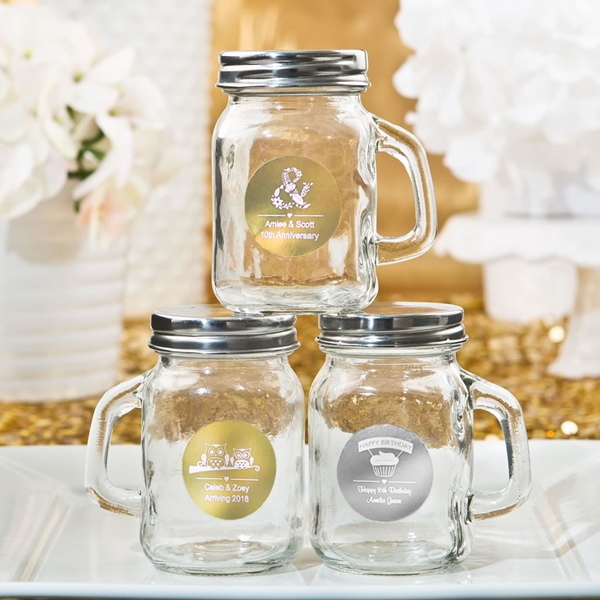 Personalized Metallics Collection 4oz Glass Mason Jar with Handle