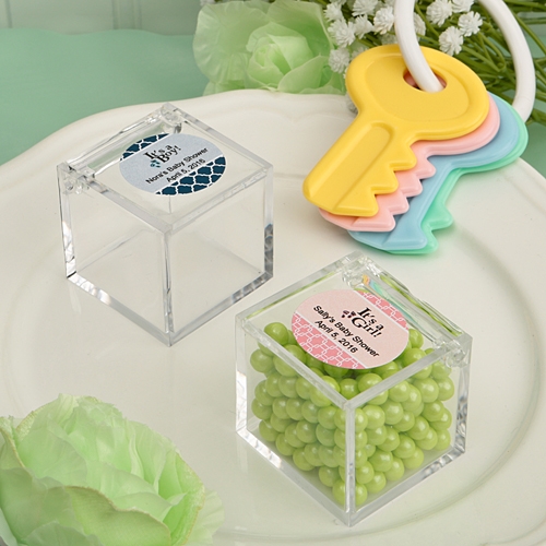 Personalized Expressions Clear Acrylic Cube-Shaped Box (Baby Shower)