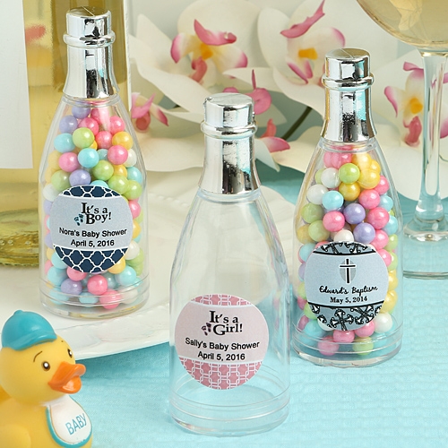 Personalized Mini Champagne Bottle with Silver-Foil Top (Baby Shower)