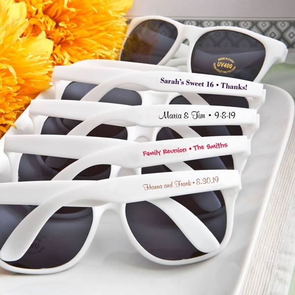 FashionCraft Personalized Text Silk-Screened onto White Sunglasses